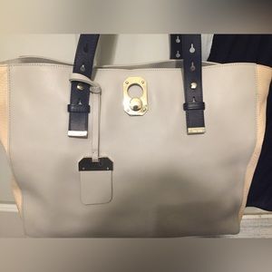 Stuart Weitzman grey and cream leather tote